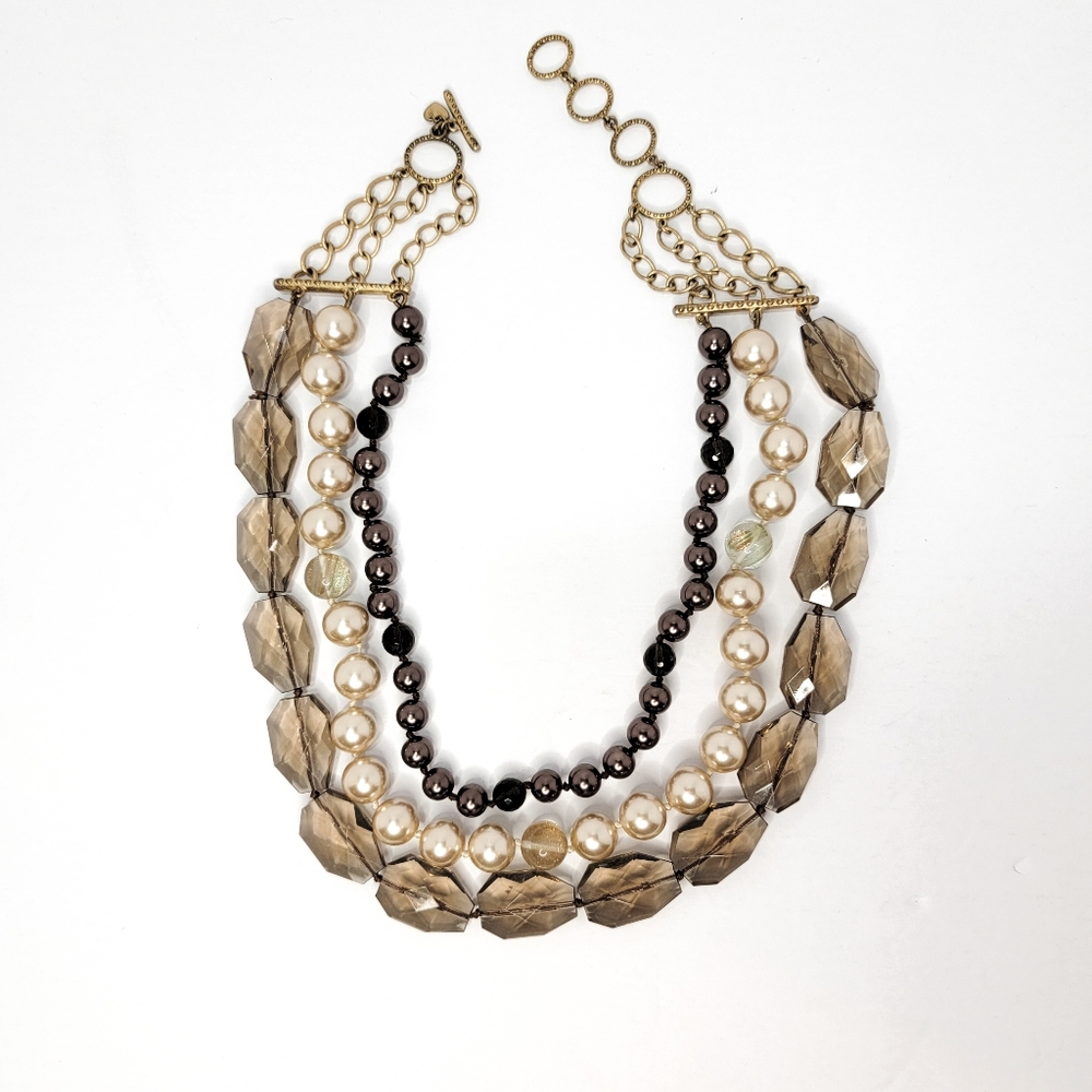 Stella & Dot Faceted Chunky Glass Faux Pearl 3 Strand Statement Necklace